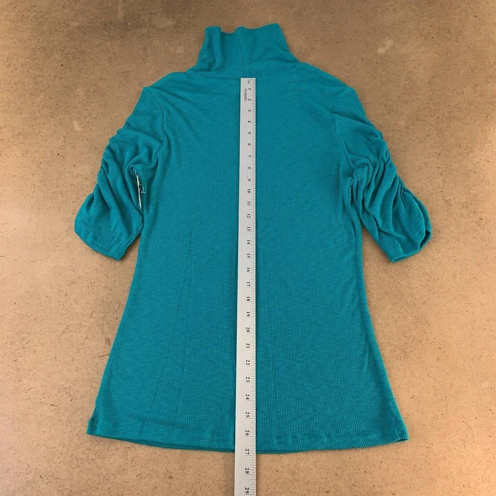 Pullover Sweater Womens Blue 3/4 Sleeve Turtleneck Ruched Knit Juniors XXL New - Picture 5 of 9